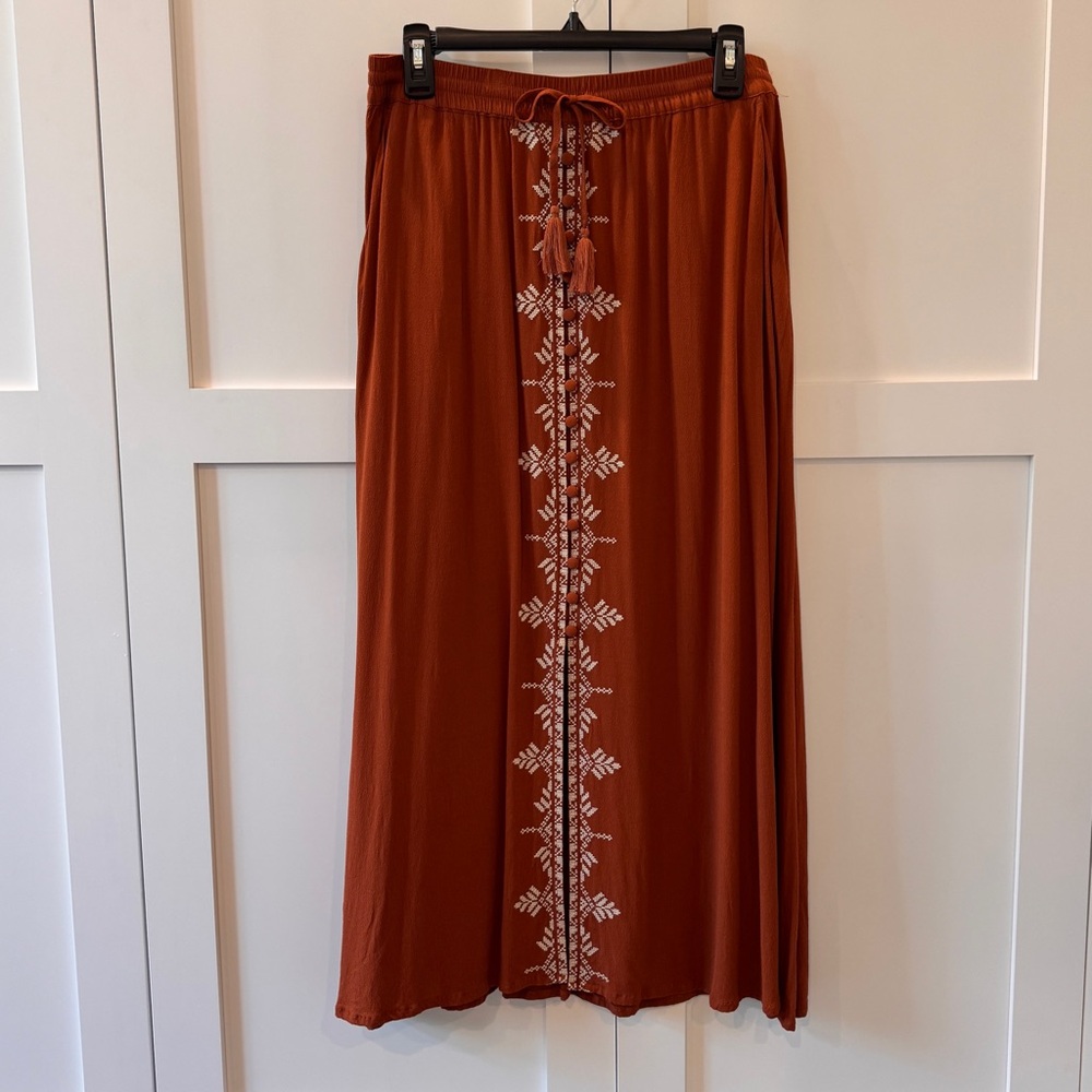 Garnet Hill Terracotta A-Line Skirt with Embroidery